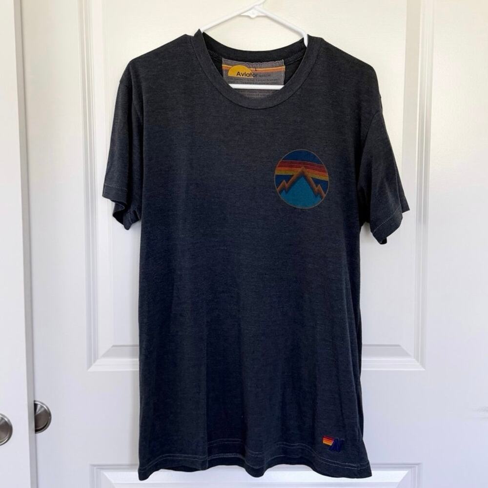 Aviator Nation All Seasons Mountain Short Sleeve Shirt Blue Large